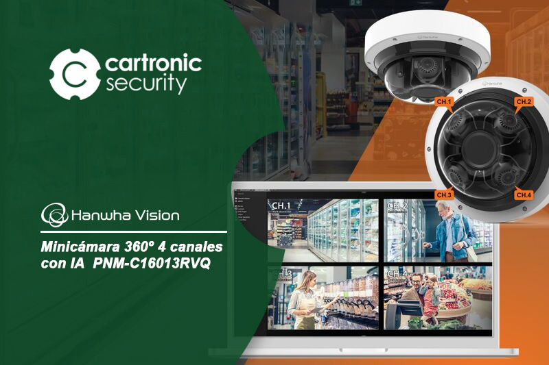 PNM-C16013RVQ de Hanwha Vision, una minicámara multidireccional con IA y cobertura 360º